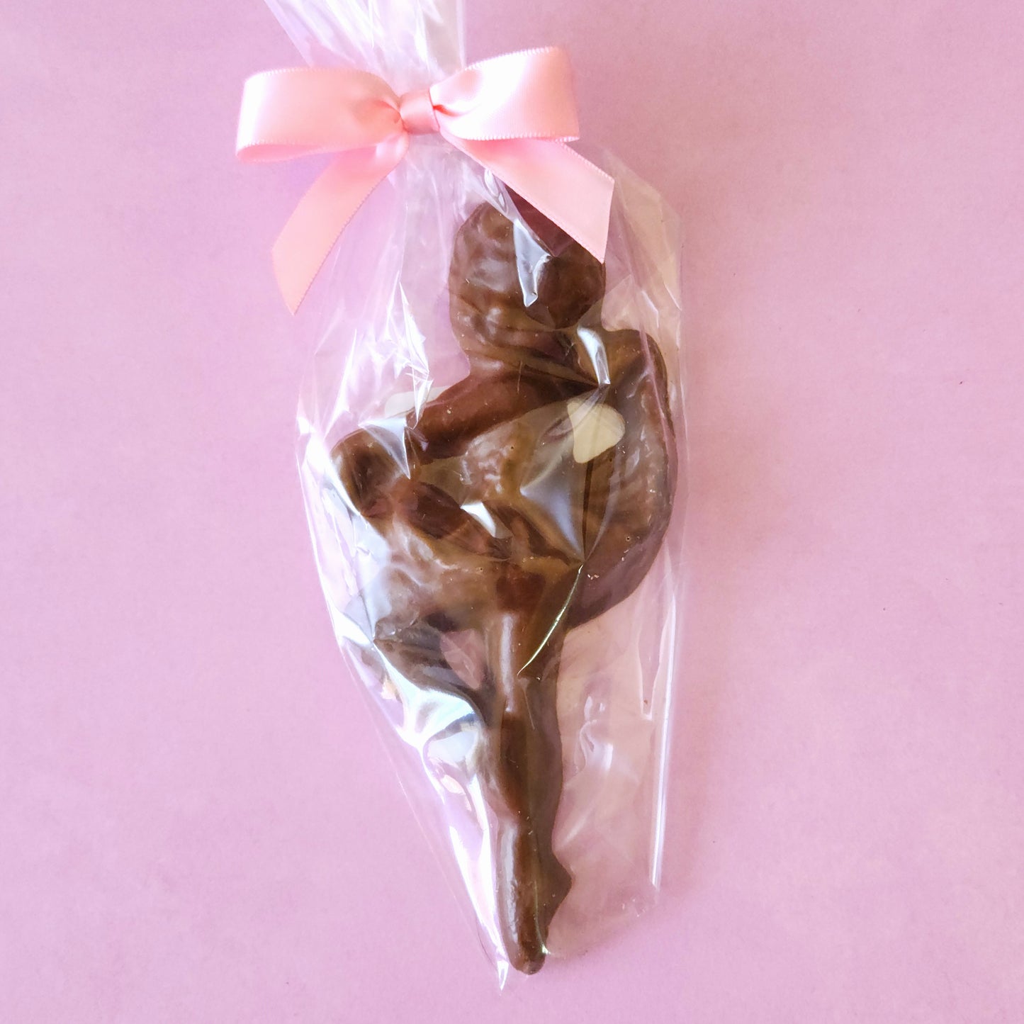 The perfect recital gift for the dancer in your life. This Milk Chocolate ballerina is overwrapped and tied with a pink bow.