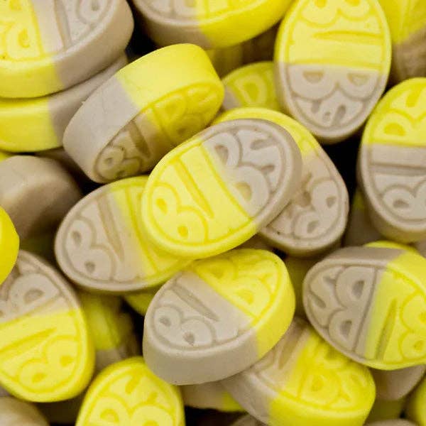 Close-up of yellow and beige Bubs Gummies