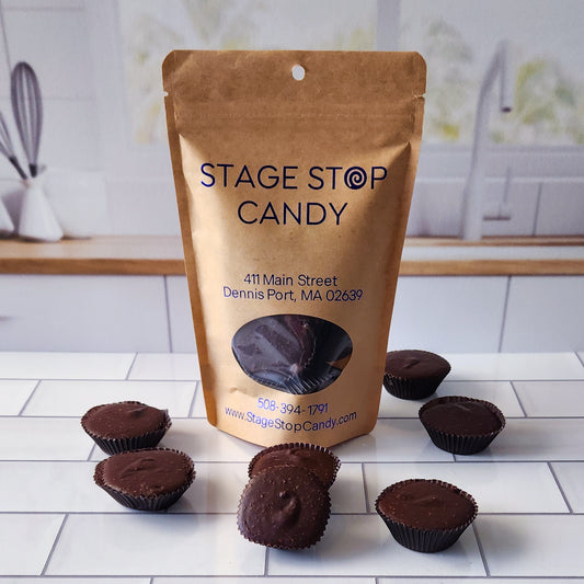 Decedent Dark Chocolate mixed with shredded coconut. There are 8 coconut clusters per bag.