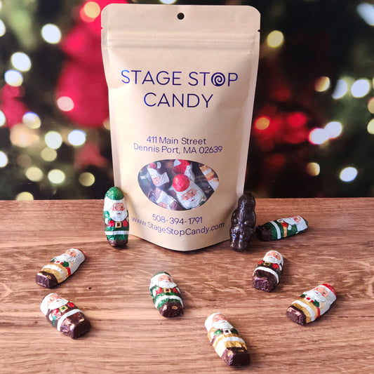 Bring Santa’s magic to your celebrations with our delightful Dark Chocolate Foil Santas! These festive Santas are wrapped in colorful foil, making them perfect for adding cheer to stockings, gift bags, or holiday displays. Each 7-ounce bag is filled with these sweet, jolly treats, ready to spread holiday joy to friends, family, or simply to treat yourself