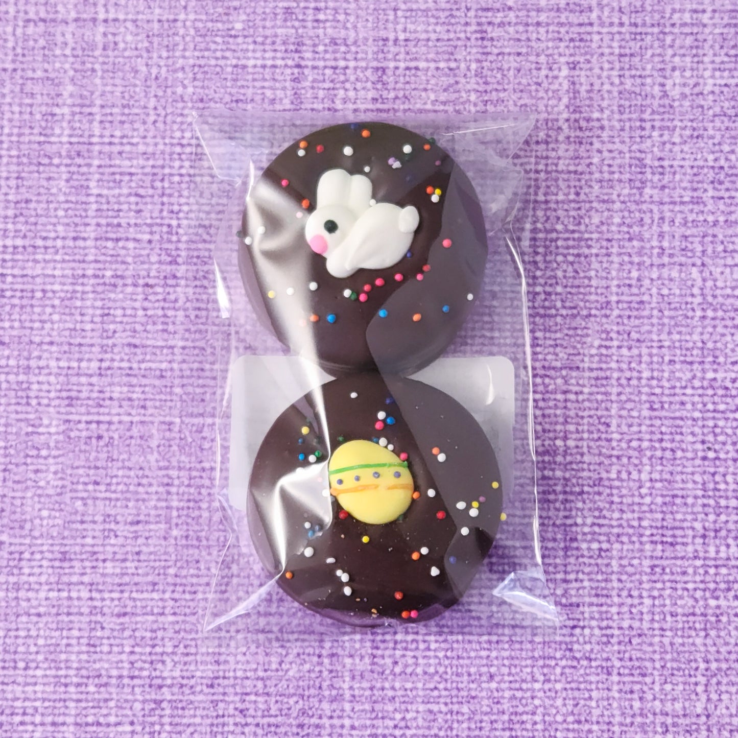 Dark chocolate covered Oreos decorated for Easter. Package of 2