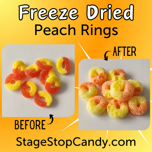 See the difference in our Peach Rings when they become freeze dried!