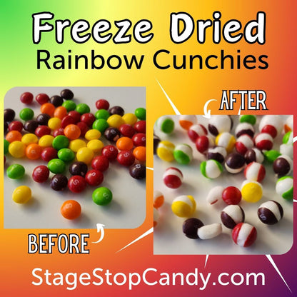 See the difference in what happens when you freeze dry skittles. What starts as a chewy candy quickly becomes a crunchy ball of flavor.