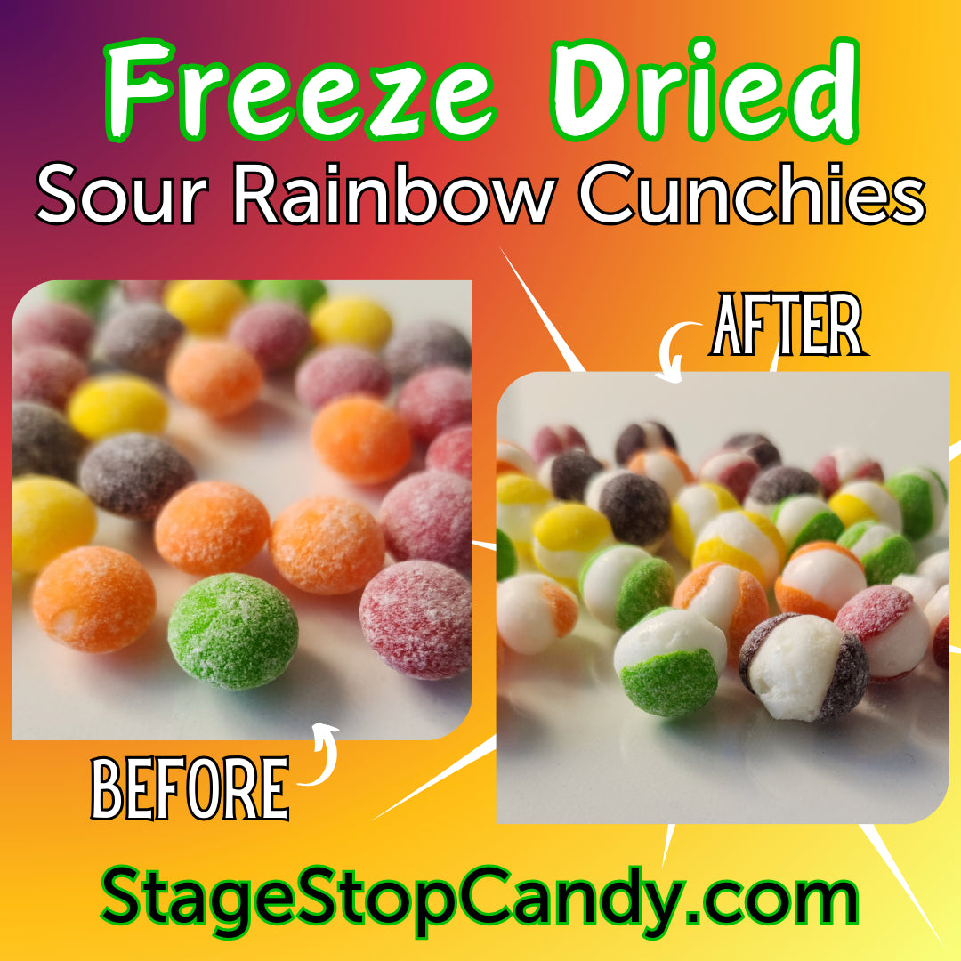 See the transformation with our Freeze dried sour skittles. They start chewy but after being freeze dried these become a blast of sour flavor in each crunchy bite.