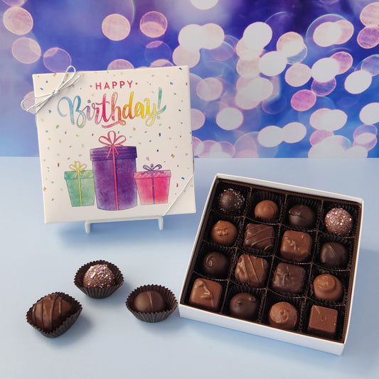 16 piece Happy Birthday gift box with milk and dark chocolate popular assortment