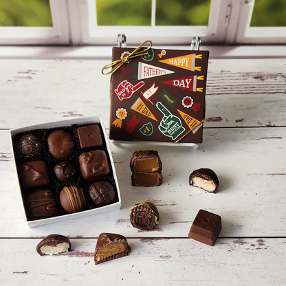 Celebrate Dad this Father's Day with a 9 piece chocolate assortment. Filled with creams, caramels, truffles and meltaways.