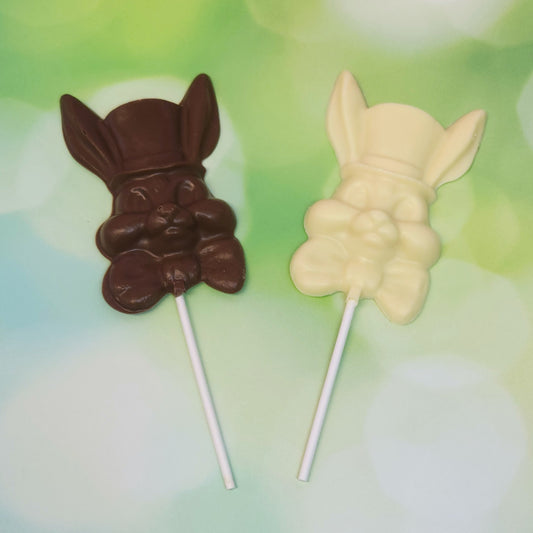 Mad Hatter Milk and White chocolate lollipops