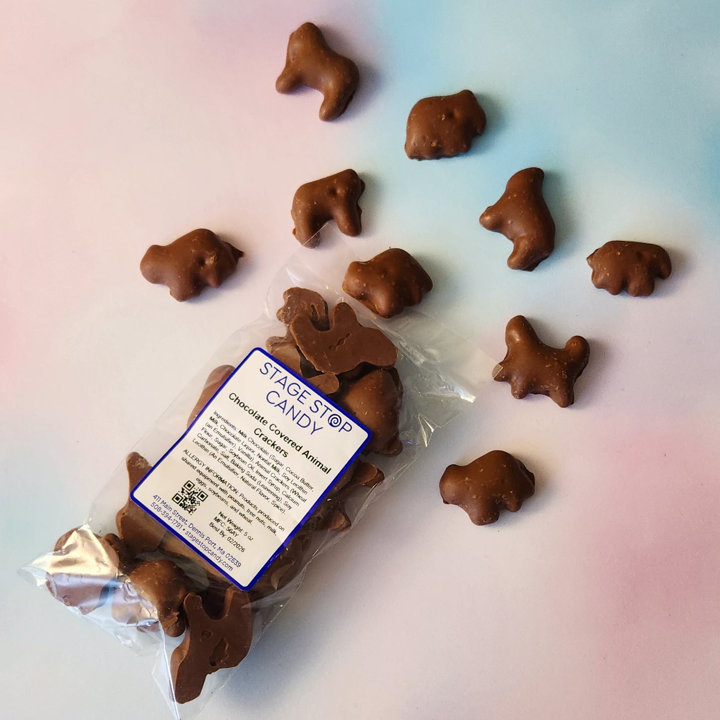 Delicious Milk Chocolate covers animal crackers for a fun playful treat.
