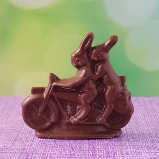 Milk chocolate motorcycle bunny