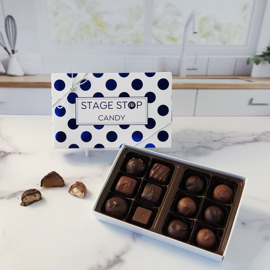 half layer popular assortment. milk and dark chocolate