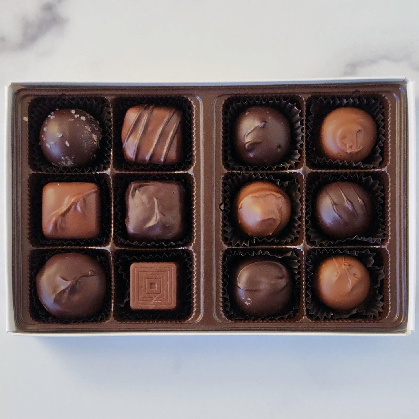 half layer popular assortment. milk and dark chocolate