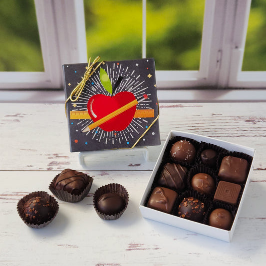 9 piece Ruler and Apple gift box with milk and dark chocolate popular assortment.