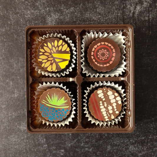 Our Stage Stop Select 4-Piece Truffle Box This charming set includes four handcrafted chocolate truffles in milk chocolate and dark chocolate.
Packaged in an elegant box that securely hangs from the neck of a wine, champagne, or a soda bottle, this gift set instantly transforms any bottle into a ready-to-give present. Bring a sweet touch to every toast!