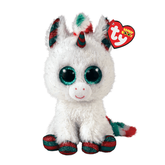 TY Beanie Boo Snowfall Stuffed White, Red and Green Unicorn Plush