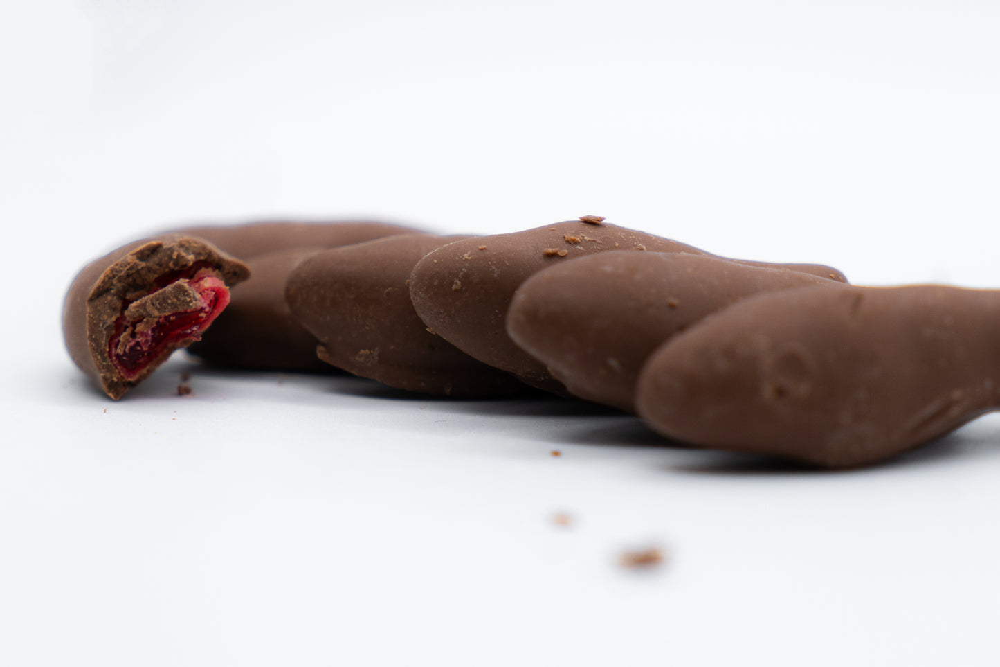 Chocolate Covered Swedish Fish up close