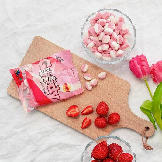 Bubs Swedish candy Goody Sour Ovals bag with strawberry vanilla flavor