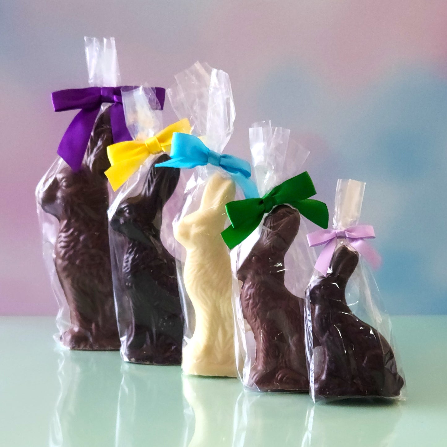 Solid Chocolate 3D Sitting Bunny! This traditional treat is made in delicious milk, dark, or white chocolate and is available in multiple sizes.