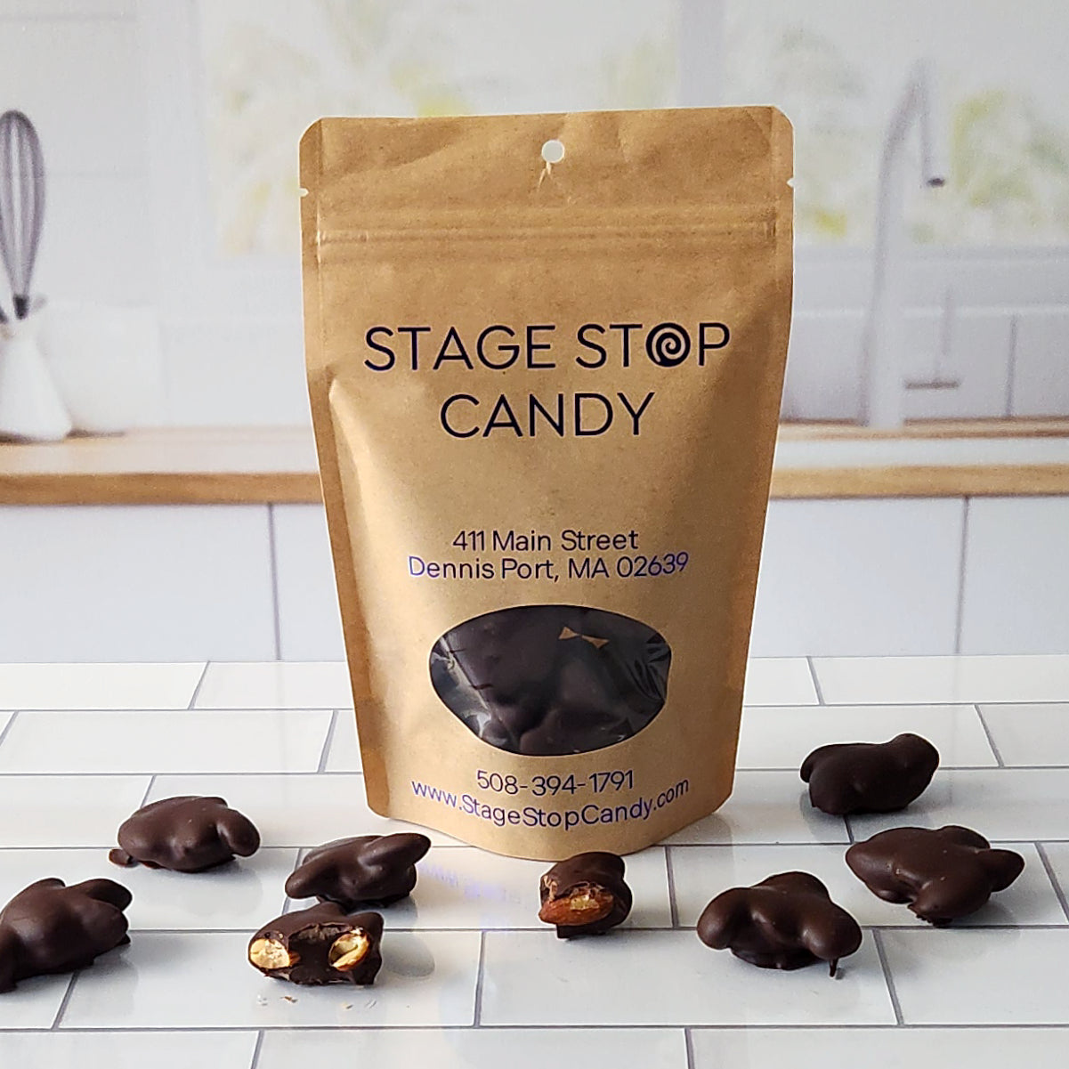 Decedent Dark Chocolate covers crunchy almonds in this delicious snack. Our Almond Clusters are available in a 6 ounce bag.
