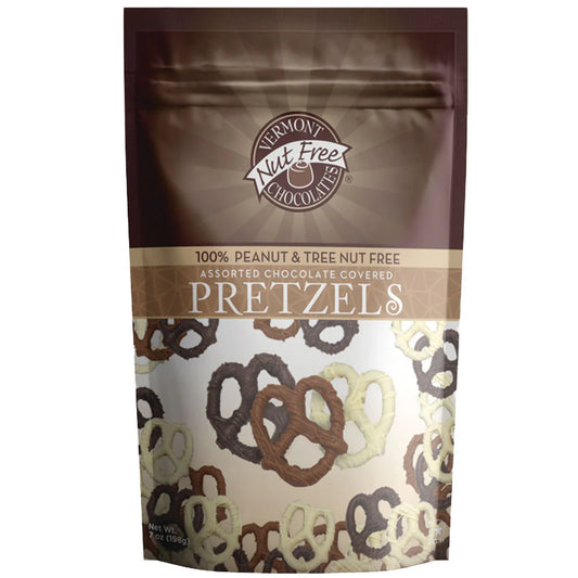 Vermont Nut Free Assorted Chocolate Covered Pretzels. 7 Ounce bag.