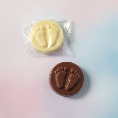 Chocolate circles with footprints on them.