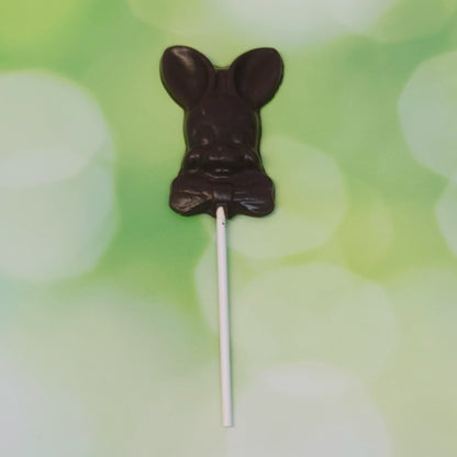 Bowtie bunny lollipop in dark chocolate