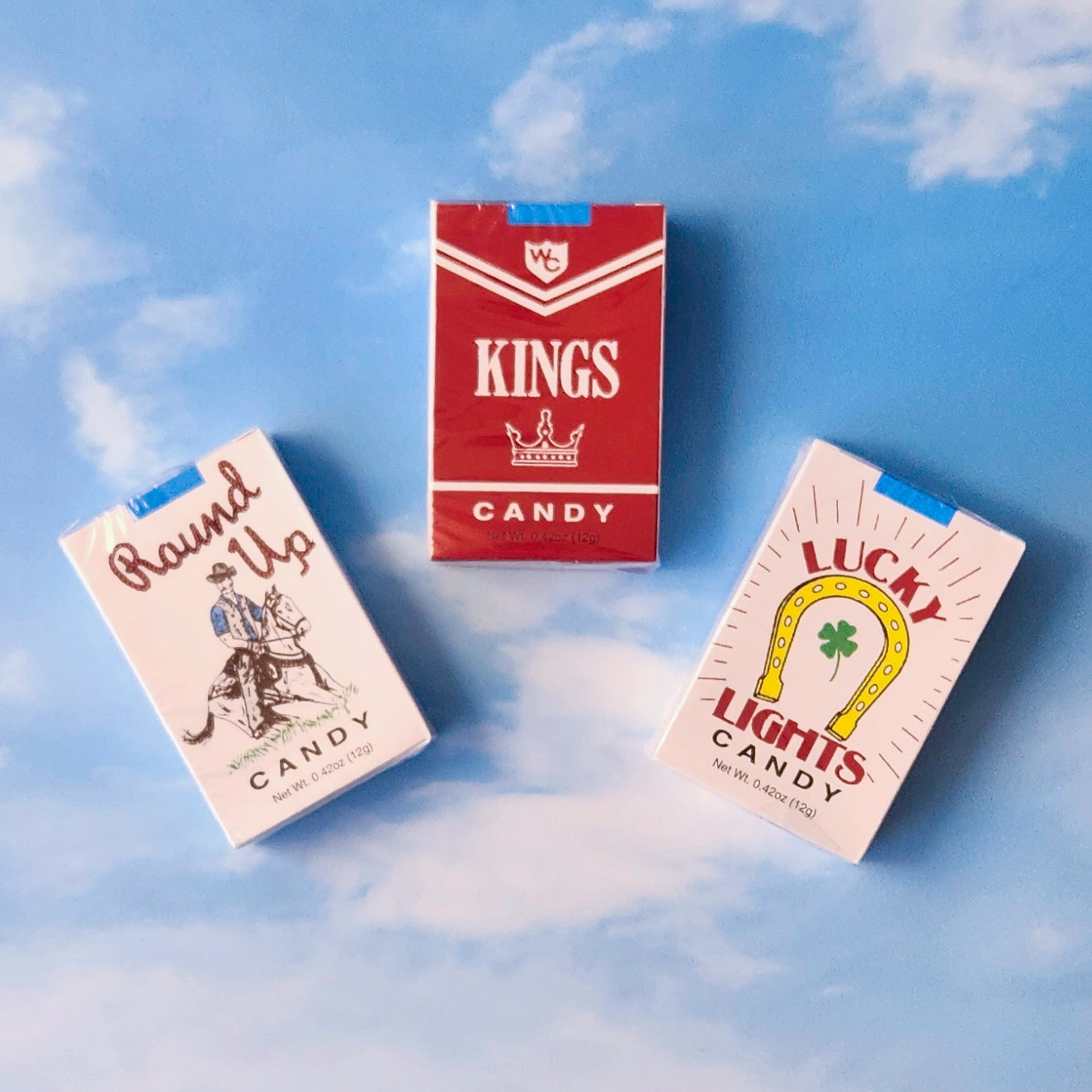 Candy Cigarettes are a classic candy. Each of the small boxes is designed to look like an old-fashioned pack of cigarettes, filled with sugary sweet crunchy sticks.