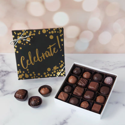 Delight someone special with our Celebrate assortment box - a thoughtfully curated mix of creams, caramels, melt‑aways, and truffles in milk and dark chocolate.
16 Piece box