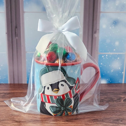 Holiday Penguin Mug filled with Foiled Chocolate Ornaments