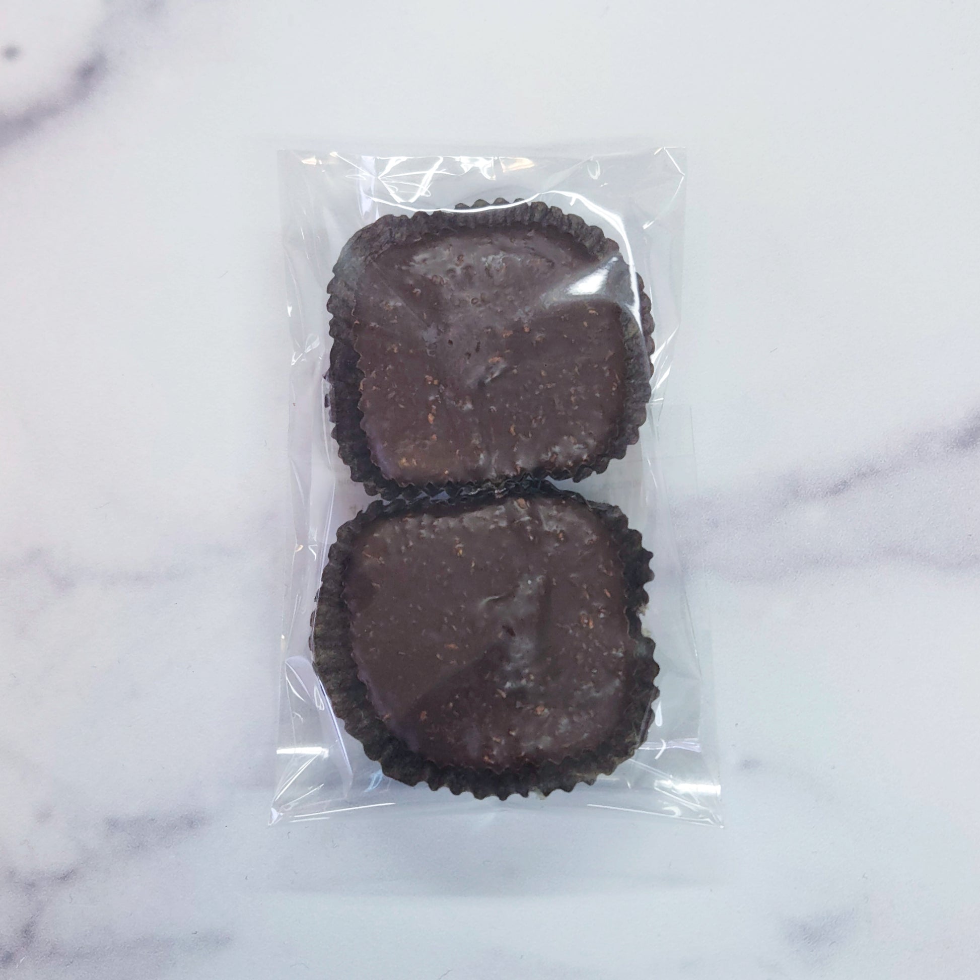 2 count package of dark chocolate coconut clusters 