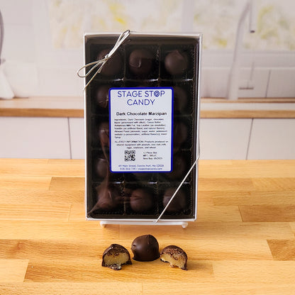 Decadent dark chocolate covered almond marzipan