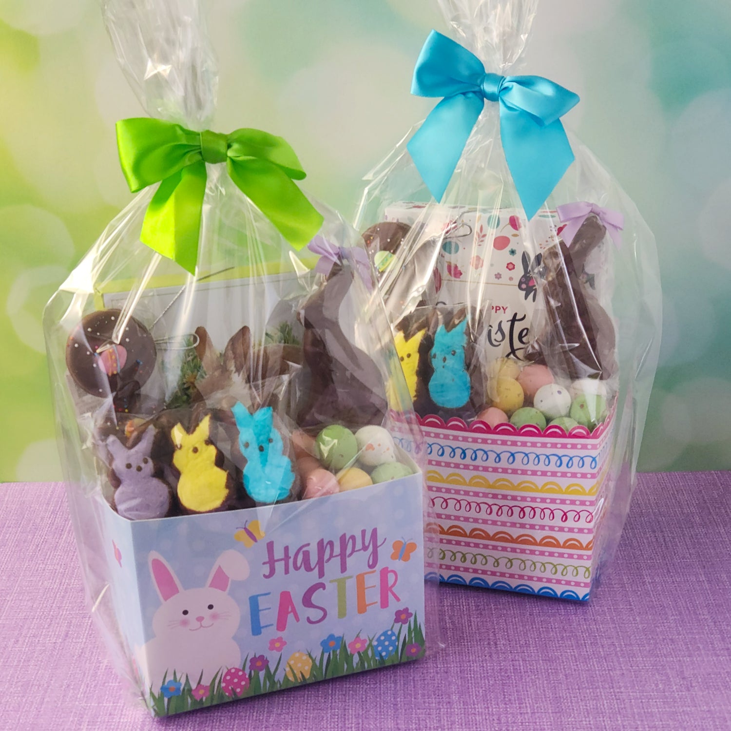 Easter Basket
This basket is filled with everything needed for a perfect holiday celebration, including a 3D Milk Chocolate Bunny, a 2-pack of Easter-decorated, milk chocolate-dipped Oreos, and Chocolate-Dipped Peeps for a fun twist on a classic treat. You'll also enjoy Milk Chocolate Malt Eggs and a 16-piece Milk & Dark Chocolate Popular Assortment with a festive Easter cover