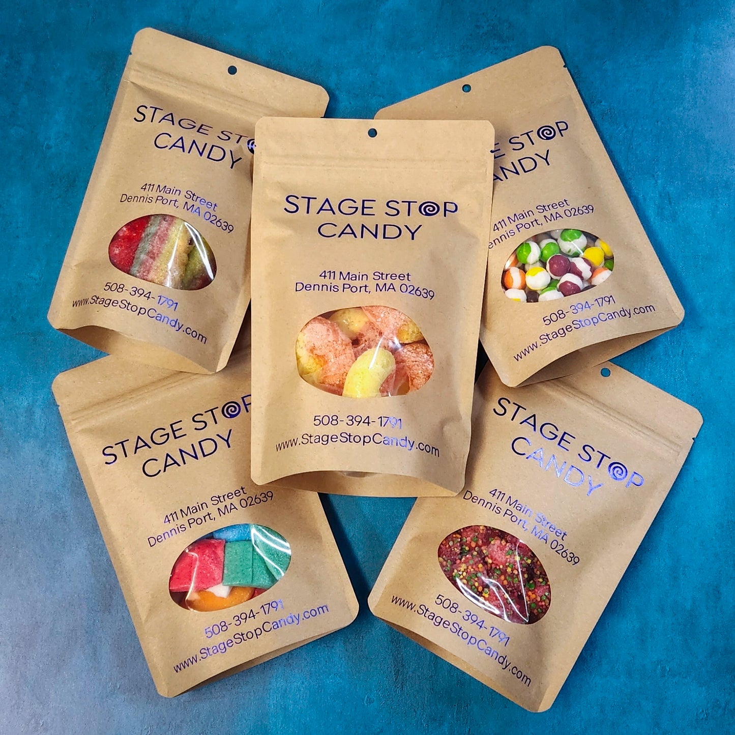 Freeze Dried Care Package.
Inside this care package, you'll find five unique freeze-dried candies: Air Crunchers, Rainbow Crunchies, Fruit Sticks, Atomic Rainbow Blasters, and Peach Rings