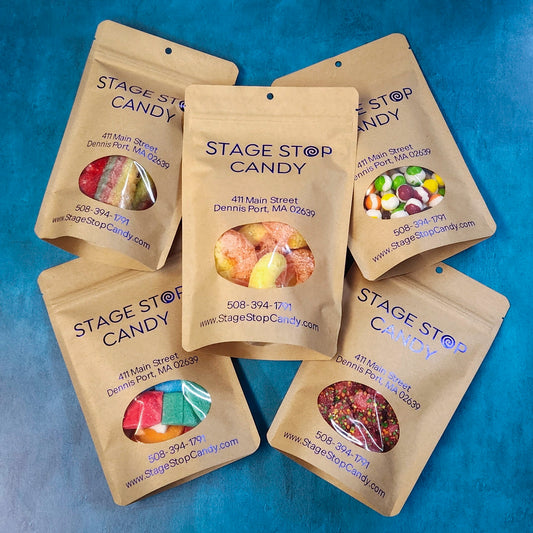 Freeze Dried Care Package.
Inside this care package, you'll find five unique freeze-dried candies: Air Crunchers, Rainbow Crunchies, Fruit Sticks, Atomic Rainbow Blasters, and Peach Rings