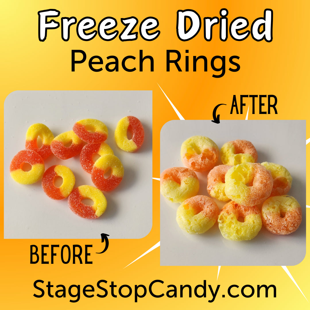 See the difference in our Peach Rings when they become freeze dried!