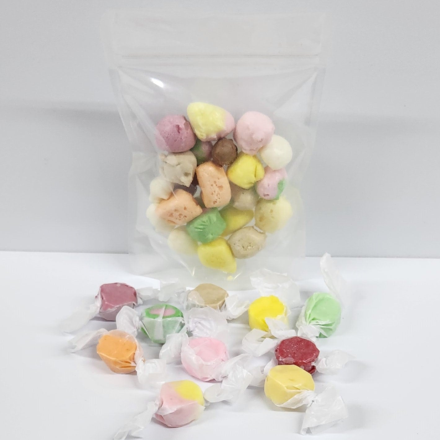 Freeze dried salt water taffy in assorted flavors