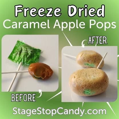 See the difference from a normal Caramel Apple Lollipop vs. a Freeze Dried Caramel Apple Pop!