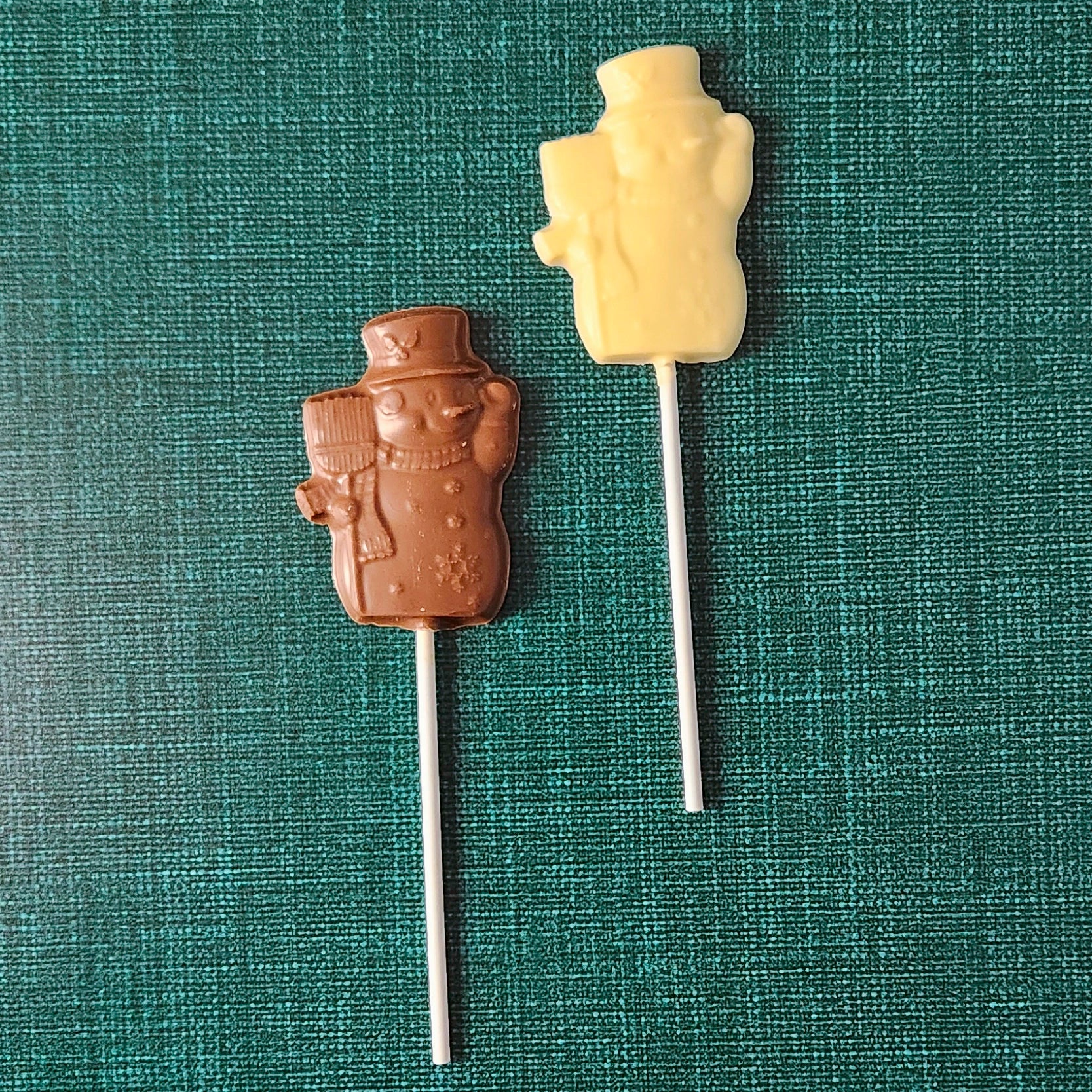 Chocolate frosty the snowman lollipop.  Milk or White chocolate