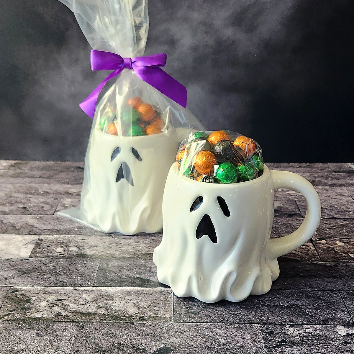 Boo Hoo Ghost Halloween Gift Mug with Chocolate