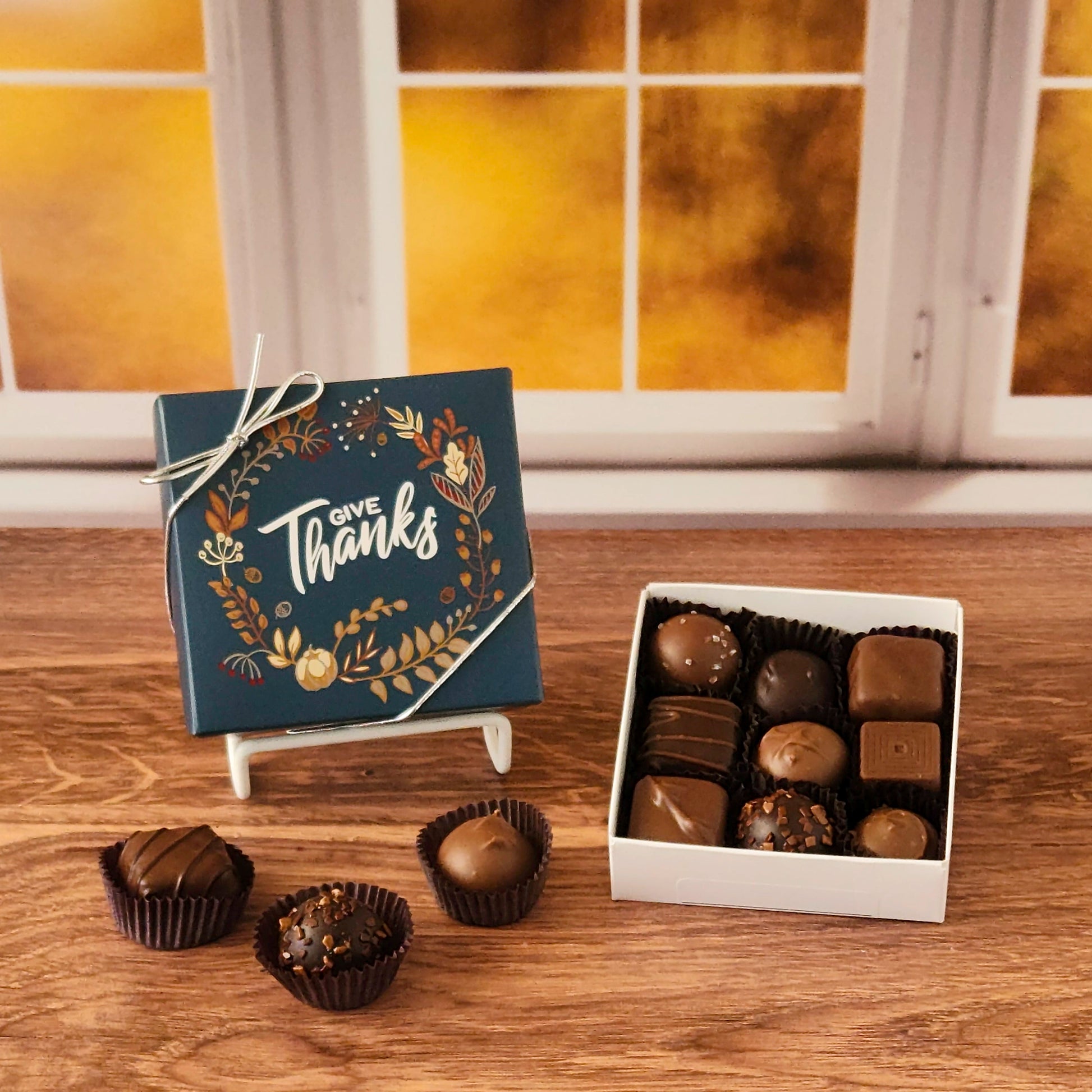 This Give thanks 9 Piece Assortment is filled with some of our most beloved milk and dark chocolate treats.  From smooth, silky creams to gooey caramels, dreamy melt-aways, and rich truffles that melt in your mouth.