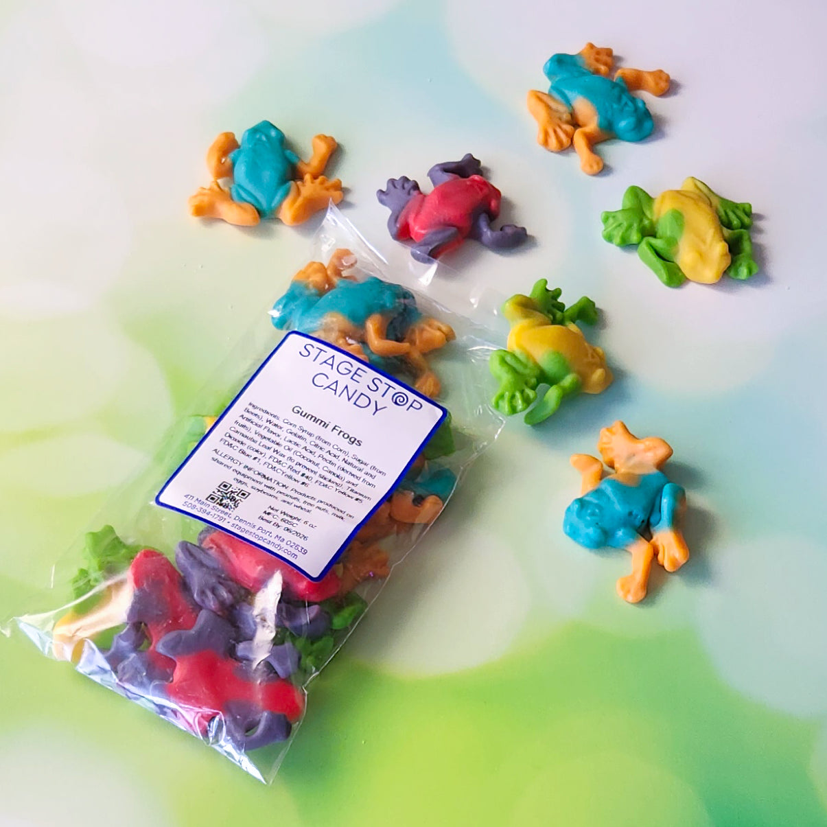 Enjoy our fresh, flavorful Gummi Frogs in a fun, frog-shaped treat! This 6-ounce bag is ideal for snacking and provides a delicious, fruity experience for all ages.