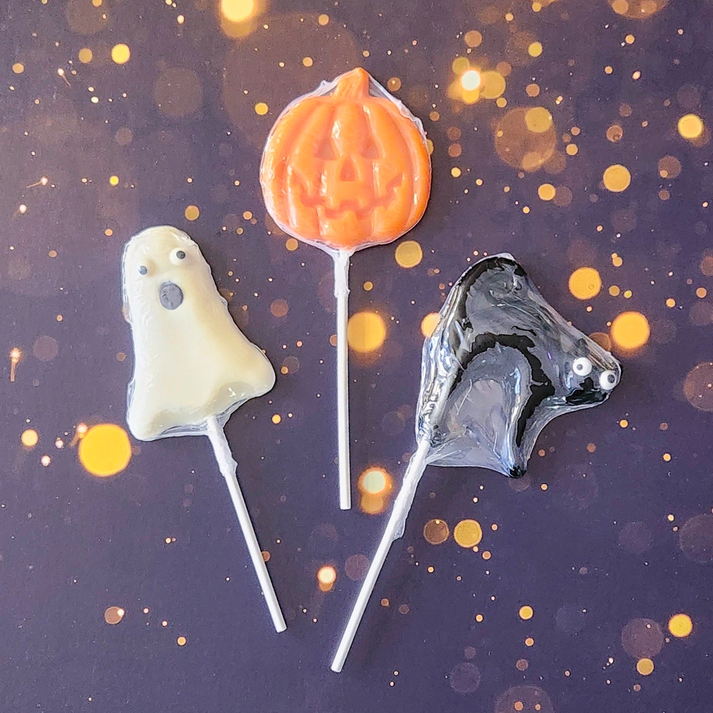 Get into the Halloween spirit with our Halloween Fun Hard Candy Pops! These lollipops come in your choice of spooky shapes and flavors, making them the perfect treat for any Halloween celebration. Choose from three fun shapes: Pumpkin (Orange Flavor), Cat (Black Cherry Flavor), or Ghost (Cotton Candy Flavor).