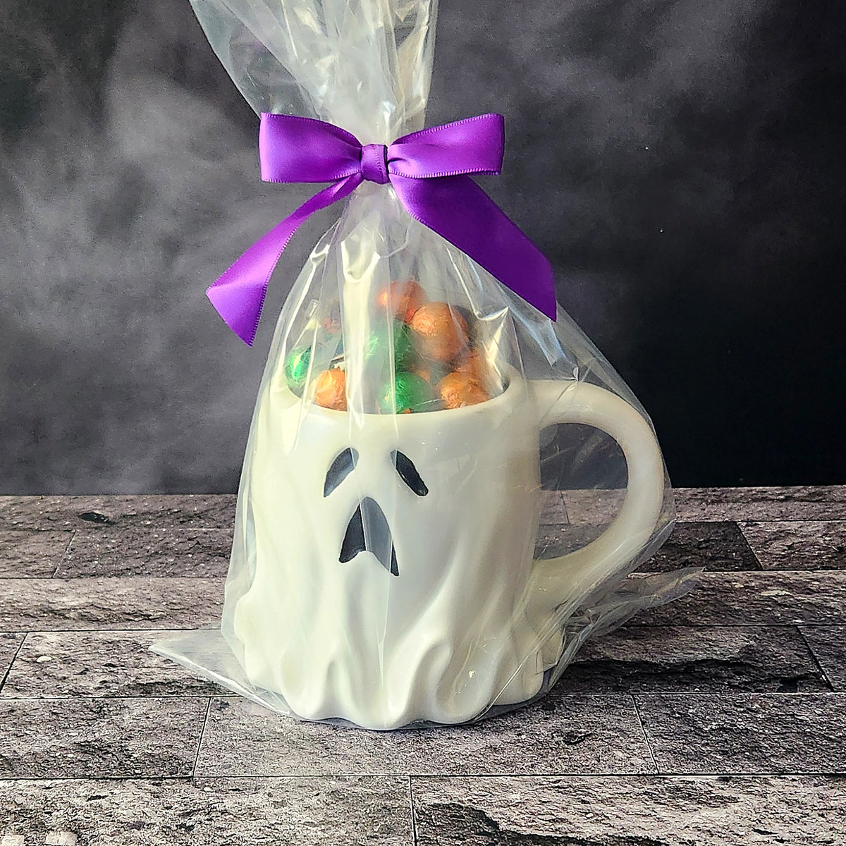 Boo Hoo Ghost Halloween Gift Mug with Chocolate