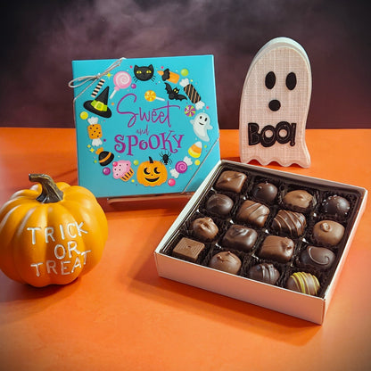 Sixteen irresistible flavors of our top-rated creams, caramels, and meltaways, expertly hand-packed in a decorative fall-themed cover to share this delightful assortment.
