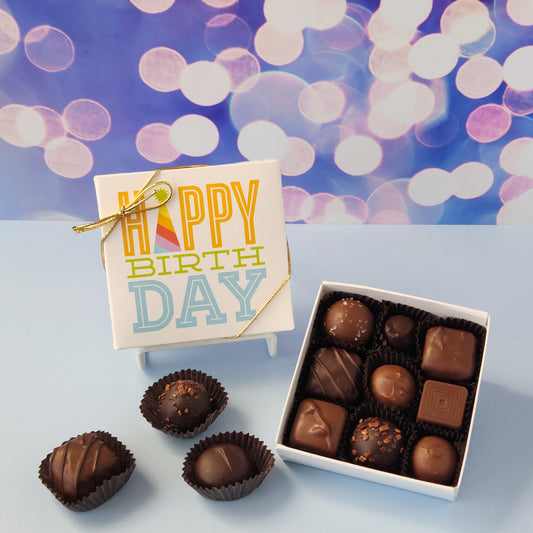 9 piece Happy Birthday gift box with milk and dark chocolate popular assortment