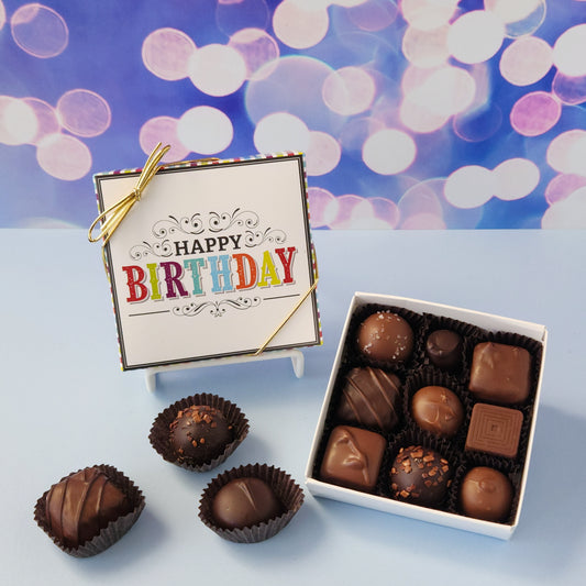 9 piece Happy Birthday gift box with milk and dark chocolate popular assortment