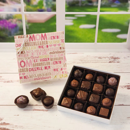 Celebrate Mom with this 16 piece assortment of milk and dark chocolate creams, caramels, melt‑aways and truffles inside a decorative box perfect for gifting.