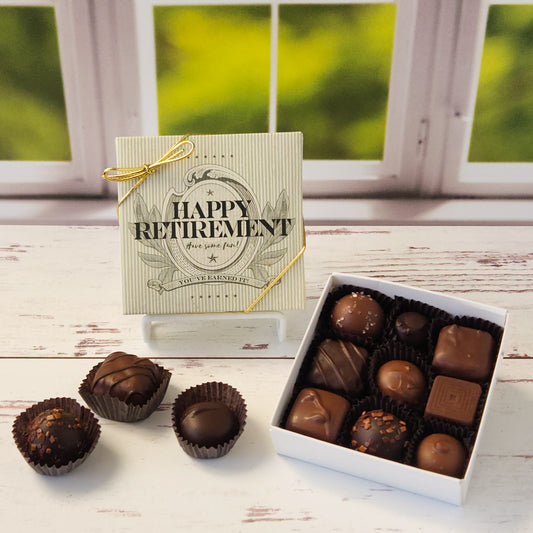 Get ready to celebrate life’s next big adventure with our Happy Retirement Chocolate Assortment! This cheerful box, topped with a bright “Happy Retirement” message, is packed with a delicious mix of milk and dark chocolate favorites. Available in your choice of 9-piece or 16-piece sizes, it’s the perfect way to honor a well-earned milestone with a gift that’s as sweet as the occasion. 