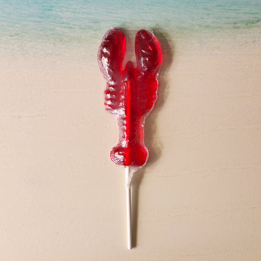 Cherry Flavored Lobster Lollipop. Made of hard candy and weighs 2 ounces.