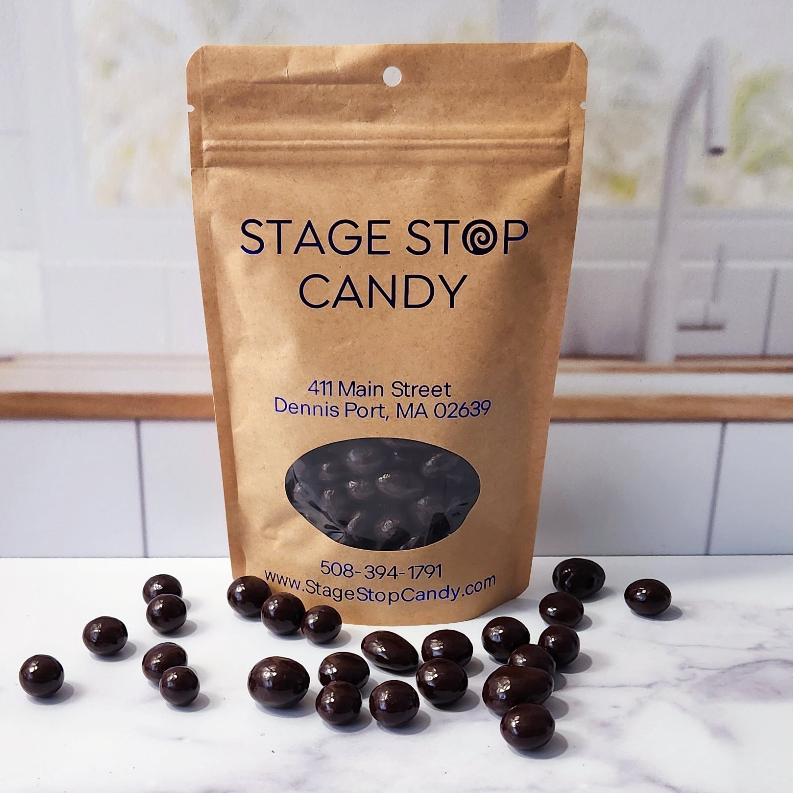 High Cocoa Chocolate covered blueberries packed in a 5 ounce bag.