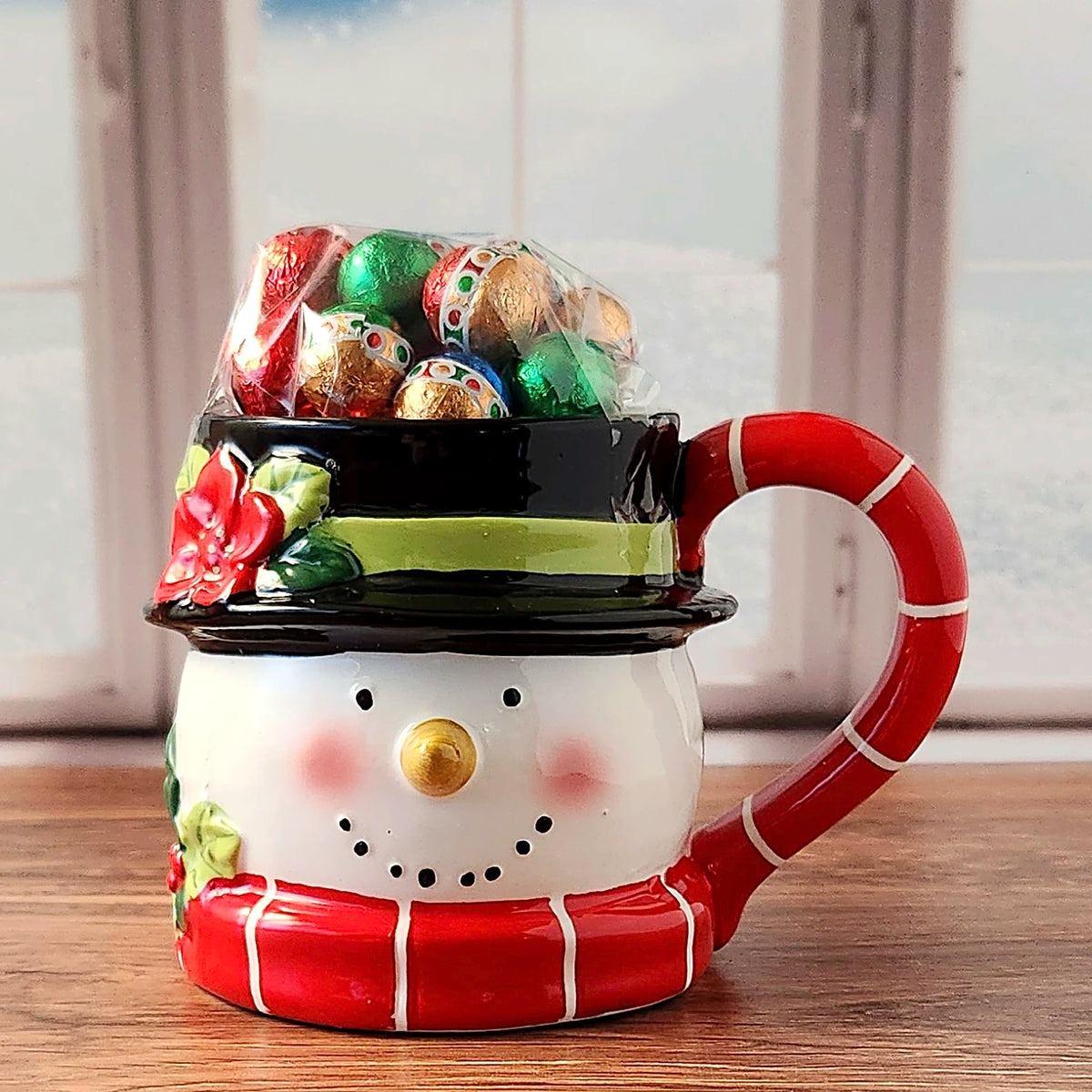 Holiday Magic Snowman Gift Mug with Chocolate